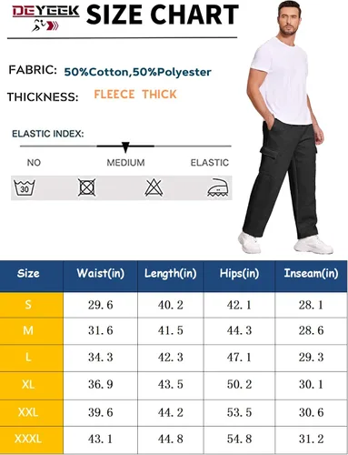 Miniatura 7 de Deyeek Pantalones deportivos con forro polar para hombre, pantalones deportivos de carga con parte inferior abierta, pantalones deportivos
