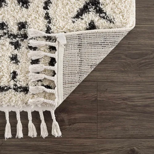 Miniatura 79 de Hauteloom, Duncans - Alfombra de estilo granja de pelo mullido para sala y dormitorio, con borlas - Beige, carbón, gris - 2 pies 7 pulgadas x 7 pies