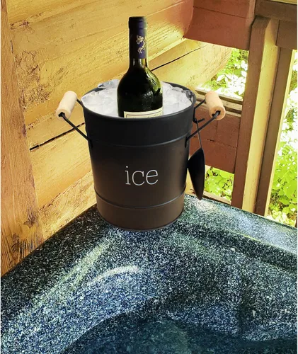 Miniatura 5 de AuldHome Design Cubo de hielo esmaltado de granja (negro); servidor de hielo de metal aislado estilo retro