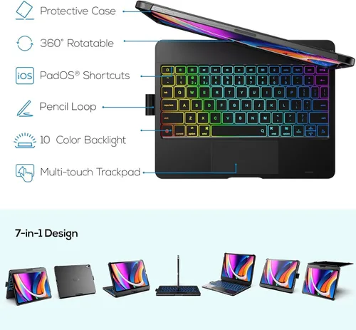 Miniatura 3 de typecase Funda con teclado táctil con trackpad para iPad Air de 11 pulgadas (M3 2025 / M2 2024) 2024: rotación de 360° - retroiluminación de 11