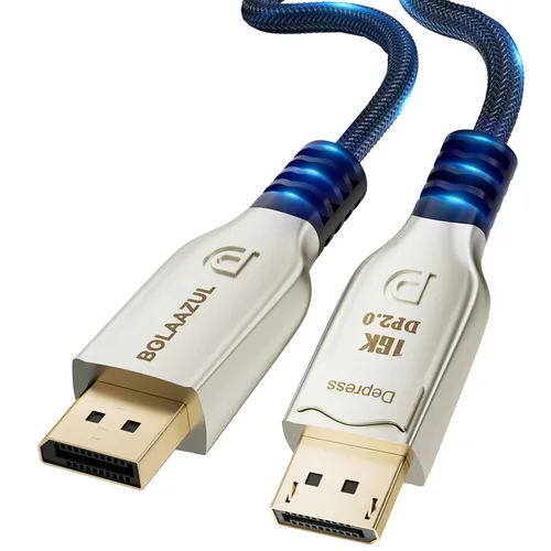 BolAAzuL Cable DisplayPort 2.0 8K de 3 pies, 16K DP 2.0 (16K @60Hz 8K @120Hz 4K @240Hz 165Hz 144Hz GSync/FreeSync) Cable de video/monitor UHBR20