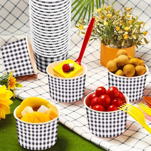 Miniatura 7 de gisgfim 50 tazas de helado, cuencos de aperitivos a cuadros a cuadros, 9 onzas, color blanco y negro, a cuadros, picnic, barbacoa, campamento