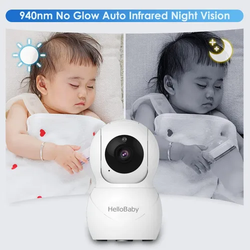 Miniatura 4 de HelloBaby Monitor de bebé con cámara y audio, pantalla LCD IPS, monitor de video sin WiFi, visión nocturna infrarroja, pantalla de temperatura