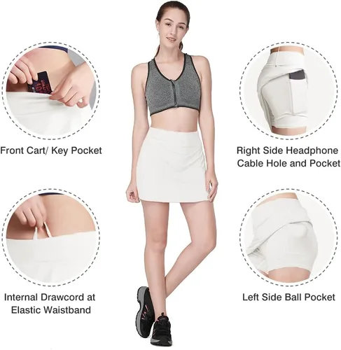 Miniatura 4 de Faldas de tenis para mujer, de cintura alta, atléticas, para entrenamiento, golf, con bolsillos, pantalones cortos integrados, faldas deportivas
