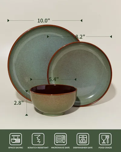 Miniatura 2 de Pokini - Juegos de vajilla de gres para cena, juego de platos y cuencos de cerámica, platos de cocina aptos para microondas y lavavajillas, platos