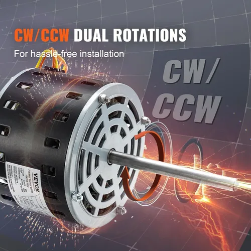 Miniatura 6 de VEVOR Motor soplador de horno de 1/3HP, 110/120V 4.4Amps, 1075RPM 4 velocidades, rotación CW/CCW, 48 marcos de 5.2 pulgadas de longitud del eje