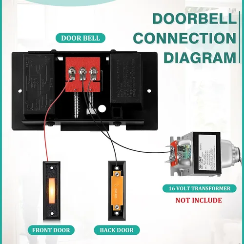 Miniatura 3 de Saillong Kit de timbre de puerta con cable, 2 botones de timbre iluminados de 16 V 10 VA con dos notas para timbre delantero, puerta trasera y Negro