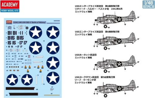 Miniatura 8 de Academy 12345 1/48 US Navy SBD-3 Dauntless, Operación Midway Modelo de plástico, color moldeado