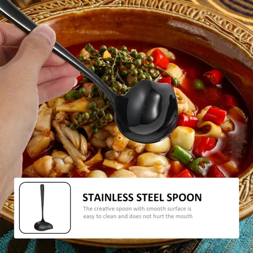 Miniatura 3 de OSALADI Cuchara de sopa Duckbill de acero inoxidable con mango largo resistente a derrames, diseño para salsas y postres de 7.48 pulgadas, utensilio