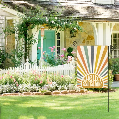 Miniatura 3 de AVOIN colorlife Bandera de jardín clásica de Hello Sunshine de 12 x 18 pulgadas, doble cara exterior, fiesta de verano, vacaciones, arpillera