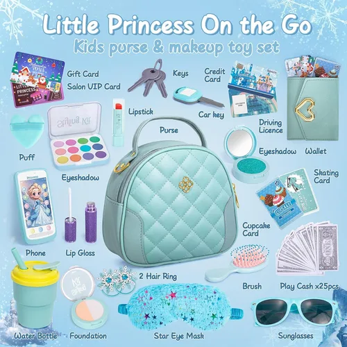Miniatura 2 de Hohosunlar Bolsa de juego para regalo de niña pequeña, bolso con accesorios – maquillaje falso, juguetes de princesa Elsa, bolso, cartera, teléfono