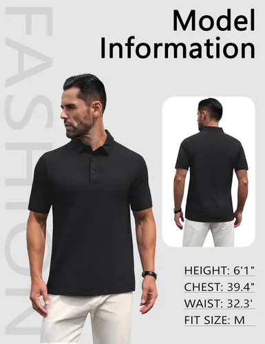 Miniatura 4 de MAGNIVIT Camisas polo de manga corta para hombre, camisas de golf atléticas que absorben la humedad, camisa casual de algodón con cuello de 3 botones