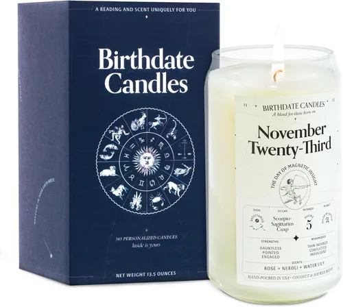 Miniatura 237 de Velas con fecha de nacimiento, 28 de octubre, velas perfumadas del zodiaco de Escorpio, regalo de cumpleaños, aroma a bergamota, canela y caoba