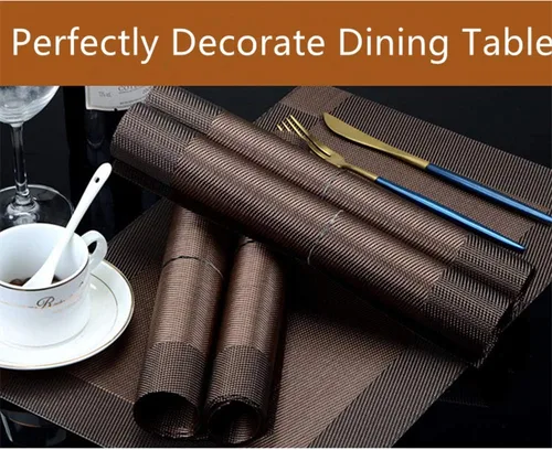 Miniatura 4 de Manteles individuales con juegos de caminos de mesa, manteles individuales de vinilo tejido entrecruzado para cocina, tapetes de PVC lavables