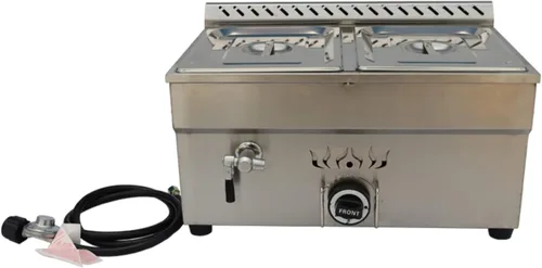 2-Pan LP Gas Calentador de alimentos Mesa de vapor de acero inoxidable Bain Marie Buffet para fiestas (con válvula reguladora de gas)