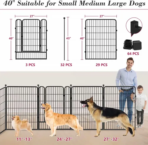 Miniatura 3 de Corralito para perros de 40 pulgadas, 32 paneles, para interiores y exteriores, para perros grandes, medianos y pequeños, valla de metal resistente