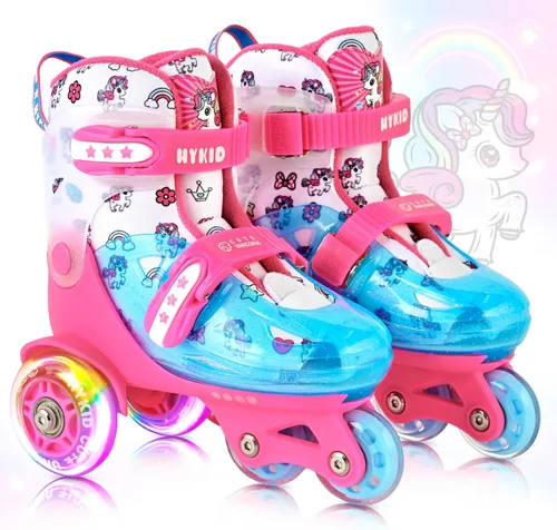 Miniatura 13 de HYKID Patines de Ruedas para Niños Pequeños, 4 Tamaños Ajustables, Iluminación Divertida, Tipo de Seguridad de Tres Puntos, Parte Superior