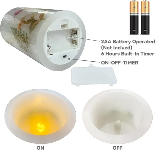 Miniatura 5 de Vela LED sin llama de 3.25 pulgadas de diámetro x 6 pulgadas de alto, vela parpadeante de mariposa de cera real, funciona con pilas con función