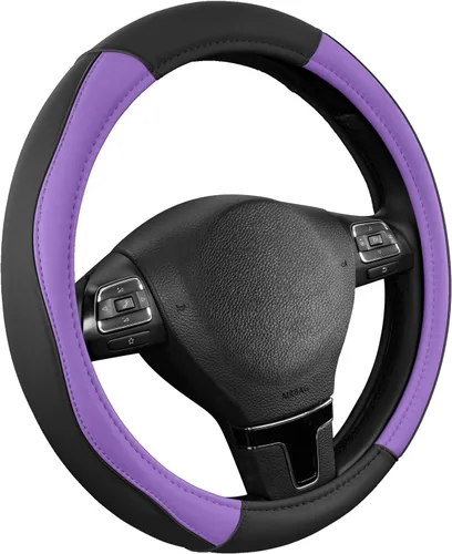 Miniatura 11 de Road Comforts Funda de cuero para volante con ribete decorativo y ribetes, diseño antideslizante y transpirable, se adapta a volantes redondos