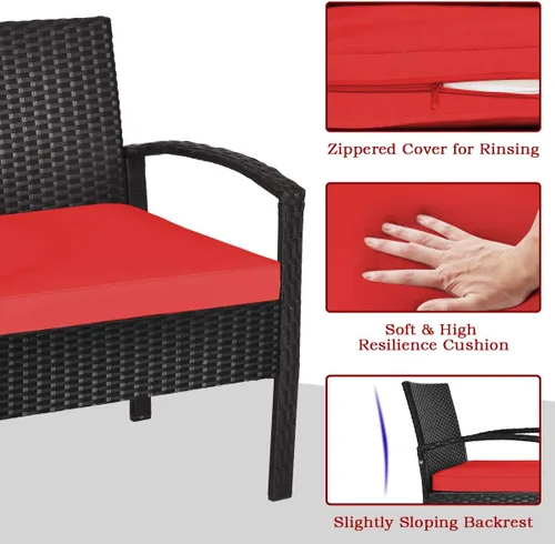 Miniatura 8 de Tangkula Juego de 3 piezas de mimbre para patio, muebles de ratán para exteriores con cojín grueso lavable y mesa auxiliar con espacio