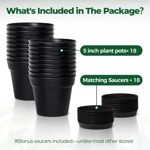 Miniatura 6 de T4U Macetas de Flores 18-Pack, Maceta de 5 Pulgadas con Platillo y Agujero de Drenaje, Macetas de Plástico Duraderas, Macetas Pequeñas para Plantas