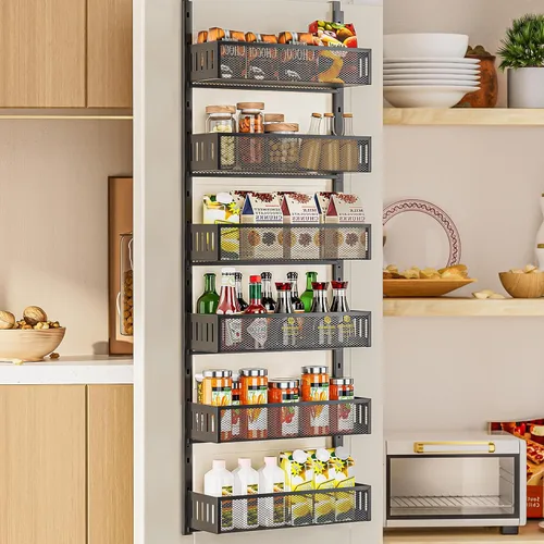 Miniatura 10 de Organizador de despensa de 10 niveles sobre la puerta con cestas de malla, estante colgante para especias ajustable y estable para cocina, baño