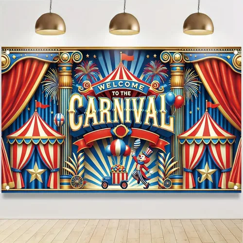 Cartel con temática de carnaval de 71 x 43 pulgadas, tienda de campaña de circo, globos de payaso, decoración de fiesta para niños, feria de