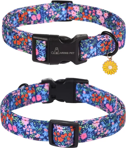 Miniatura 58 de Aring Pet Collar de algodón, lindo, con hebilla de liberación rápida, para bodas, para perros pequeños, medianos y grandes, rosa Terciopelo rosa