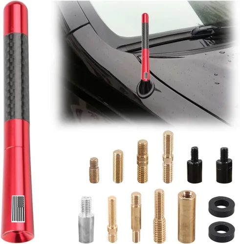 Miniatura 17 de BESULEN Antena Corta de Coche, Antena de Radio de Auto de 3.1 Pulgadas de Fibra de Carbono con Bandera Americana de Aluminio para Recepción AM/FM