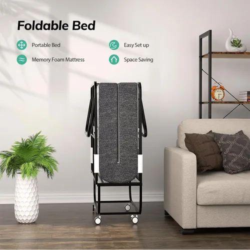 Miniatura 7 de Cama plegable con colchón de 75 x 38 pulgadas, cama plegable adicional con colchón de espuma viscoelástica de 5 pulgadas y marco súper resistente