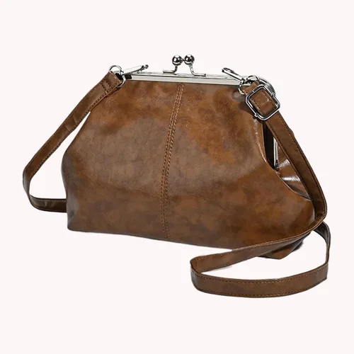 Miniatura 7 de Kiss Lock - Bolso cruzado vintage para mujer, de piel sintética retro, bolso de mano de noche, bolso grande marrón para otoño e invierno