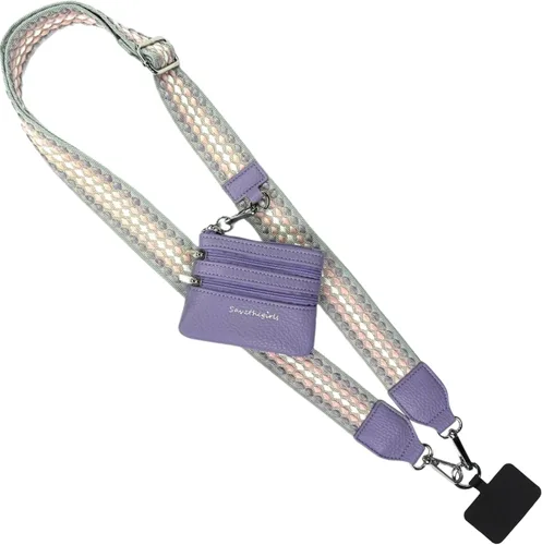 Miniatura 48 de Save the Girls Correa Original Clip and Go para Teléfono Original (Patrón Verde/Morado - Bolsa Verde) - Correa Cruzada para Teléfono con Cadena