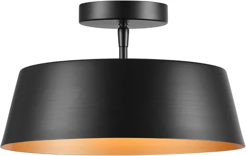 Miniatura 13 de GLOBE Electric 60309 Lámpara de techo de montaje empotrado de 2 luces, negro mate, acentos de latón antiguo, pantalla de vidrio esmerilado