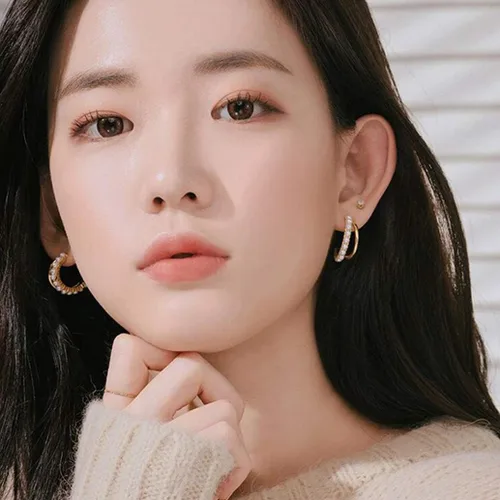 Miniatura 2 de HAISWET Pendientes de aro de imitación en tono dorado con perla para mujer