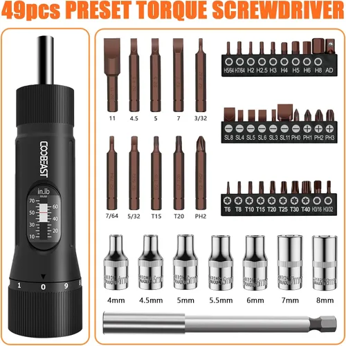Miniatura 6 de coobeast Juego de 49 Piezas Destornillador de Torque 10-70 Libras-Pulgada Juego de Destornillador de Torque con Puntas y Dados S2, Juego