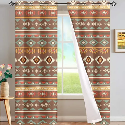 Miniatura 77 de Dreaweet African Tribal Blackout Curtains 63 Inch Long 2 Panels Set Bohemian Ethnic Geometric Grommet Top Thermal Insulated Curtains for Living Room