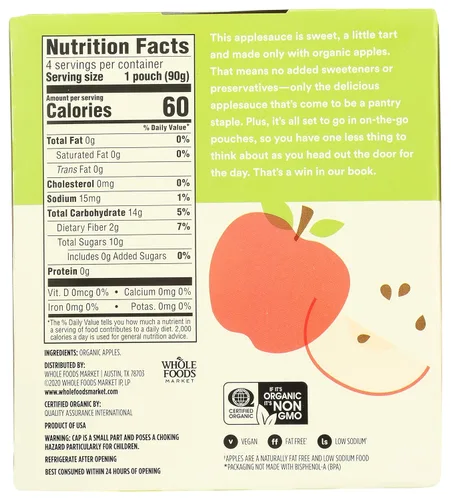 Miniatura 3 de 365 by Whole Foods Market, Puré de manzana orgánico sin azúcar, paquete de 4, 3.2 onzas