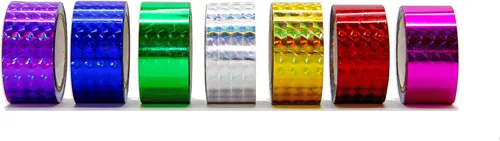 Cinta láser de prisma adhesiva decorativa, 1 pulgada (1.0 pulgadas) x 50 pies. Juego de 7 colores para aro deportivo, cinta de bastón, rollo de