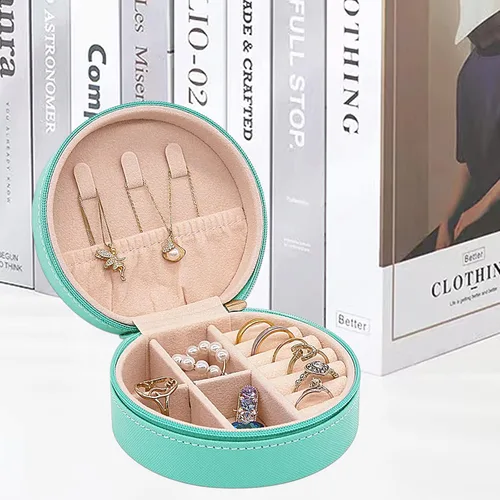 Miniatura 7 de Joyero de viaje, mini organizador portátil con cremallera, de piel sintética sintética, pequeñas cajas de almacenamiento para anillos, aretes