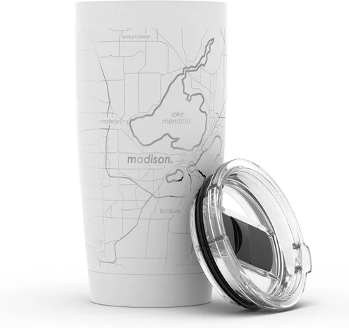 Miniatura 68 de Well Told Vaso de café aislado con diseño grabado de mapa de Atlanta Georgia, taza de acero inoxidable grabada (20 onzas, negro) con diseño de mapa