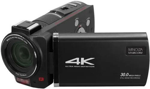 Minolta Videocámara: 4K Ultra HD, fotos de 30 MP, visión nocturna con LED IR, zoom 16X, lapso de tiempo, antivibración, pantalla táctil, formato