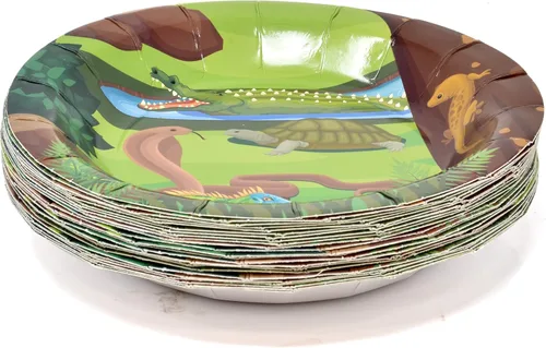 Miniatura 3 de Set de suministros para fiestas de serpiente de lagarto de reptil, 24 platos de papel de 24 platos de 24 7 pulgadas, 24 tazas de 9 onzas y 50