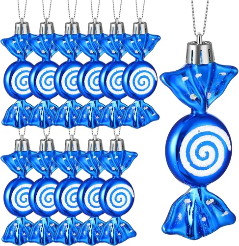 Miniatura 17 de Threan 12 piezas de adornos de caramelo de Navidad para decoración de árbol colgante, bastón de caramelo brillante, adorno de Navidad de menta