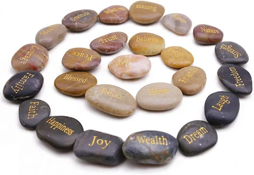 Miniatura 3 de BigOtters 25 piedras inspiradoras - Piedras de aliento con palabras grabadas para meditación, decoración de oficina en casa y cumpleaños, regalos