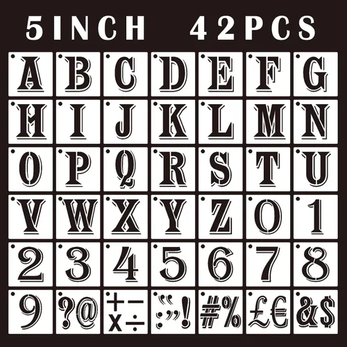 Plantillas de letras de 5 pulgadas, plantillas de números de símbolos para manualidades, 42 plantillas de manualidades del alfabeto, plantillas de
