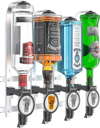 Miniatura 11 de Dispensador de licor bárbaro para bar casero 3/4/6 botella montada en la pared – Bar mayordomo soporte de medida de tiro soporte alcohol vino boca