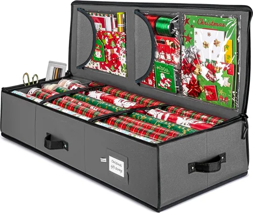 Miniatura 8 de ZOBER Organizador de papel de regalo, contenedores de almacenamiento de papel de regalo de 40 pulgadas con bolsillos interiores para lazos