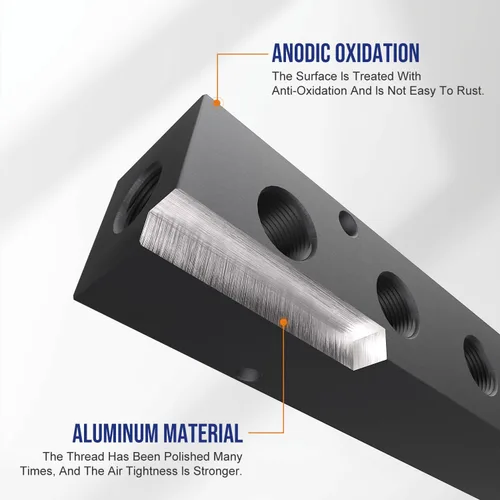 Miniatura 4 de 1/4 NPT Colector de Compresor de Aire, Divisor de Manguera de Línea de 2 Vías de 4 Puertos Coleector Neumático de Distribución de Aire con Accesorios