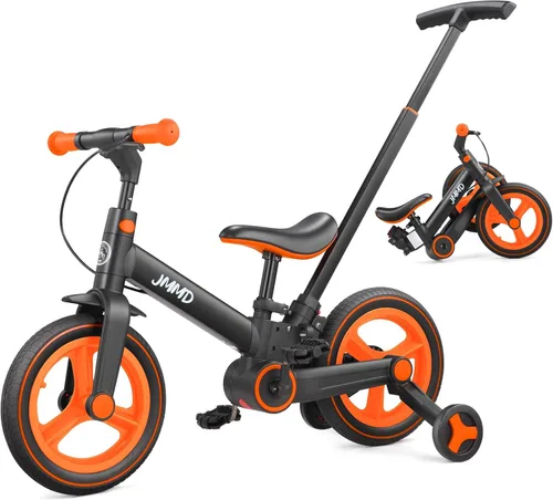 JMMD Bicicleta 6 en 1 para niños de 18 a 60 meses, bicicleta de equilibrio plegable de 12 pulgadas con ruedas de entrenamiento, pedales, frenos,