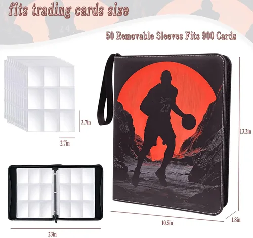Miniatura 3 de Carpeta de tarjetas de baloncesto – Álbum de tarjetas de intercambio de 9 bolsillos de capacidad para 900, carpeta con 3 anillos, piel sintética